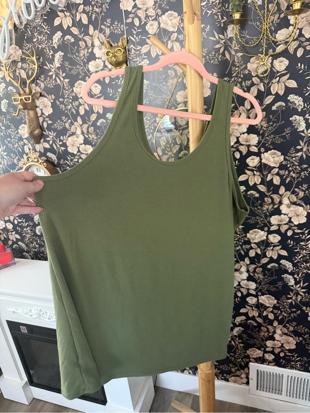 torrid Olive Green Ribbed Tank with Front Button Placket - Picture 6 of 6